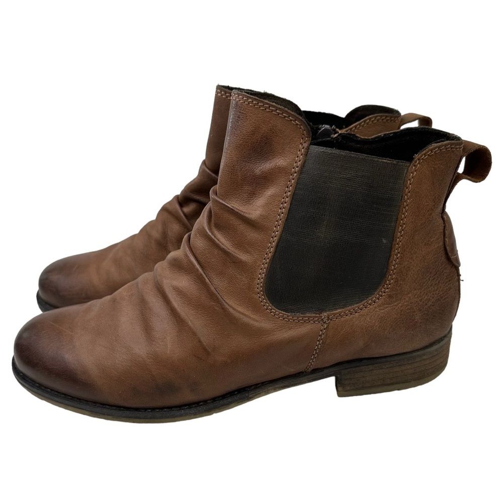 Josef Seibel Brown Leather Ankle Boots with Black Elastic Panels